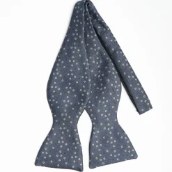Dark Grey Silk Bowtie To Self-Tie - Small Flower Pattern