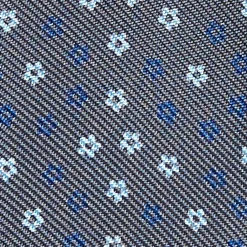 Dark Grey Silk Bowtie To Self-Tie - Small Flower Pattern
