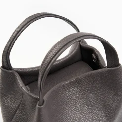 Dark Grey Textured Leather Soft Mini Bag