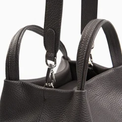 Dark Grey Textured Leather Soft Mini Bag