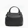 Dark Grey Textured Leather Soft Bag