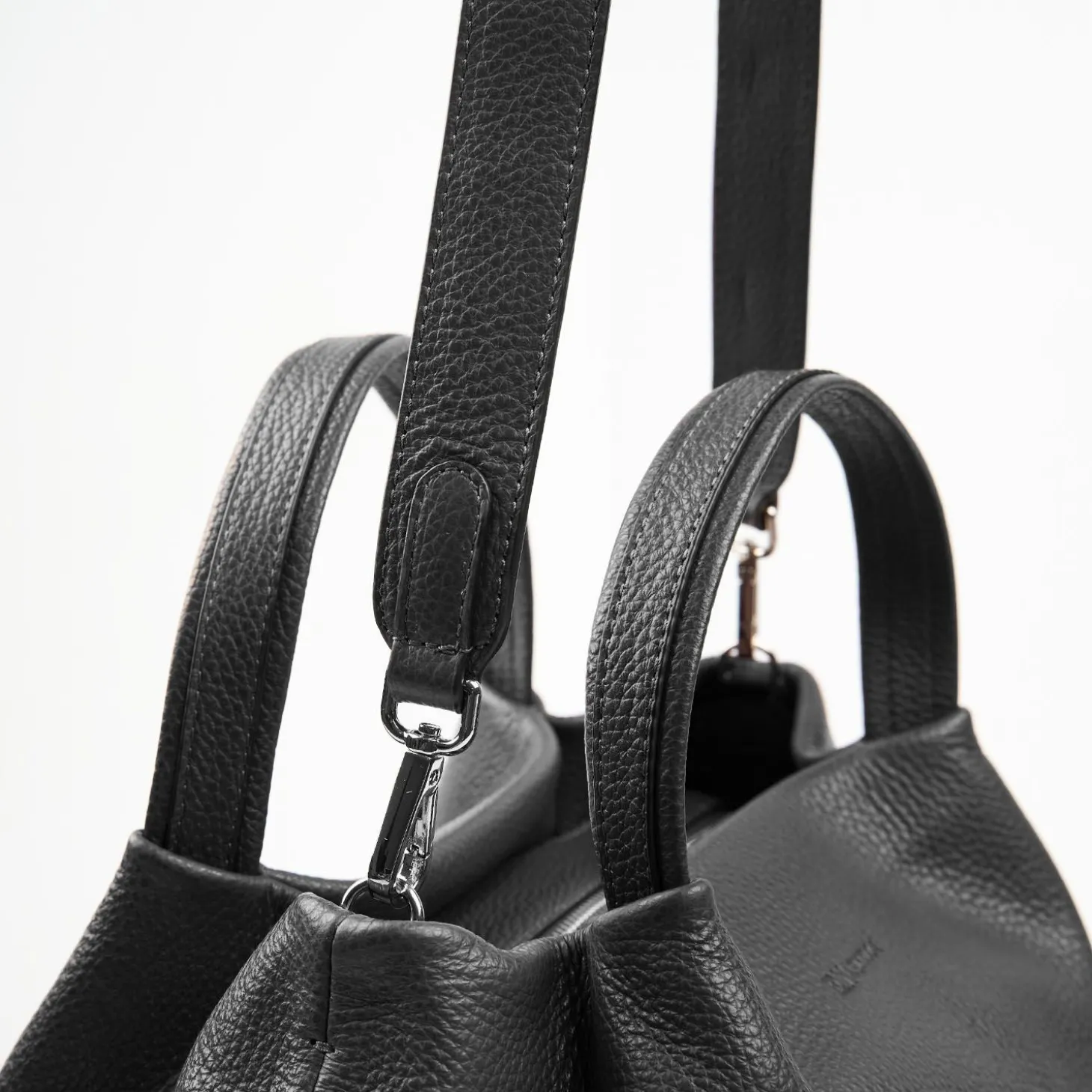 Dark Grey Textured Leather Soft Bag