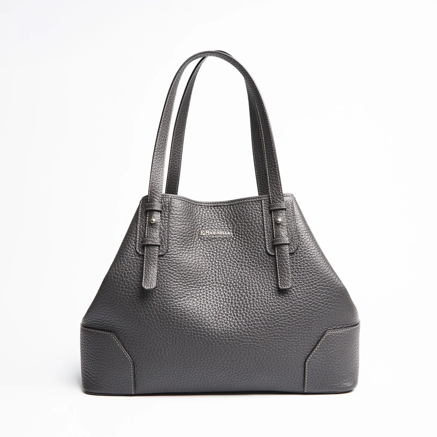 Dark Grey Textured Leather Tote Bag