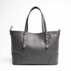 Dark Grey Textured Leather Tote Bag