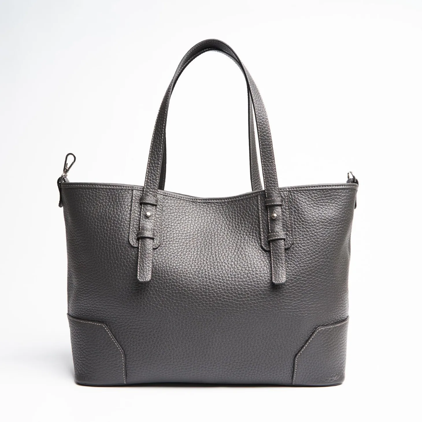 Dark Grey Textured Leather Tote Bag