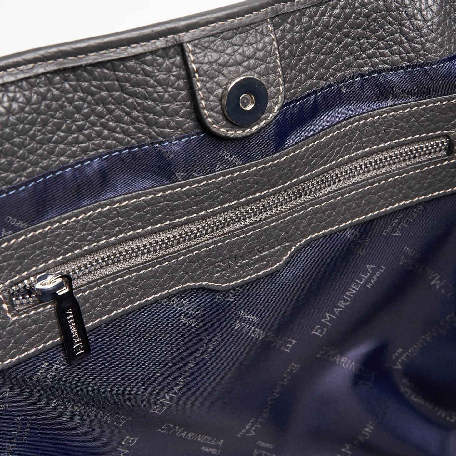 Dark Grey Textured Leather Tote Bag