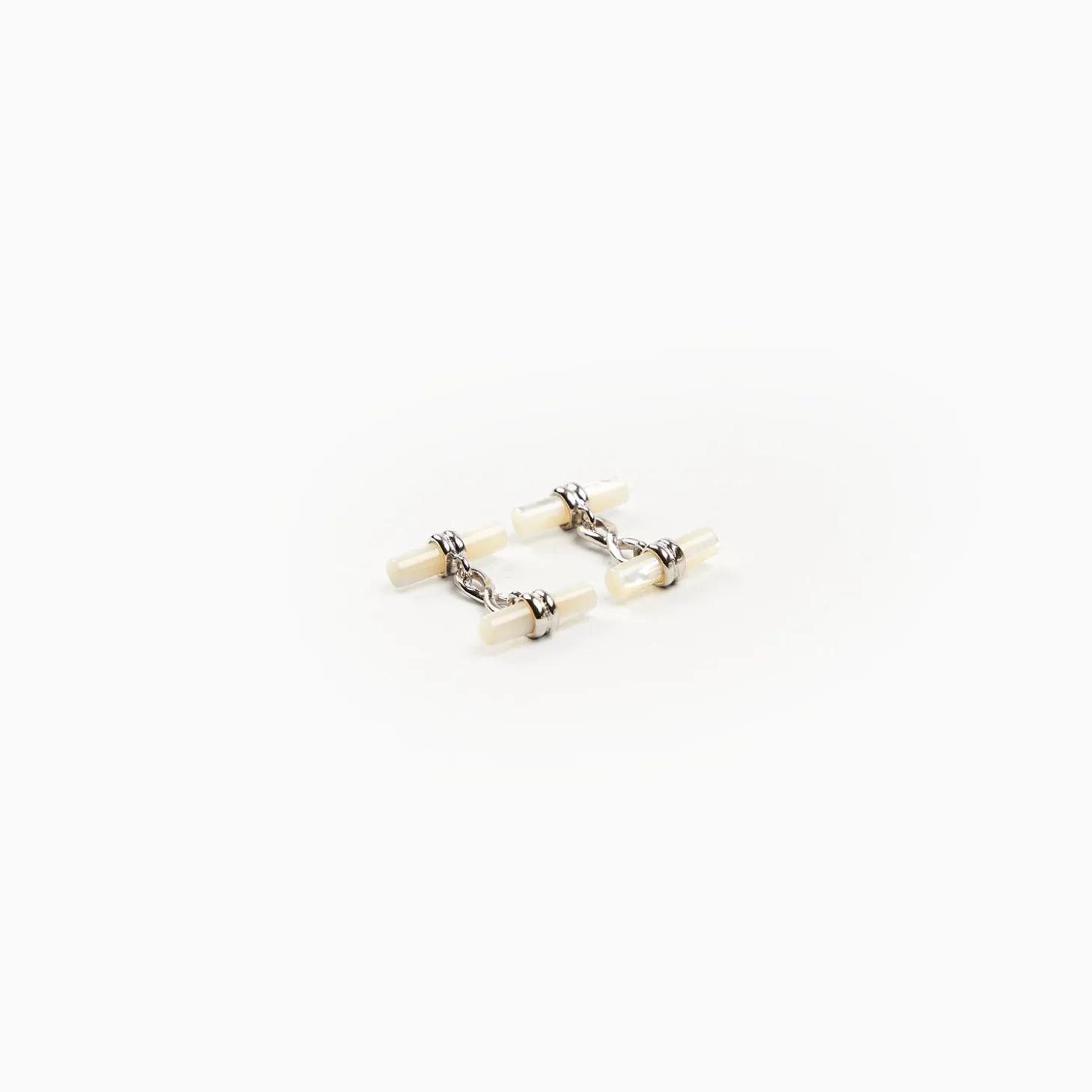 Double Bar Cufflinks With Mother Of Pearl In Silver