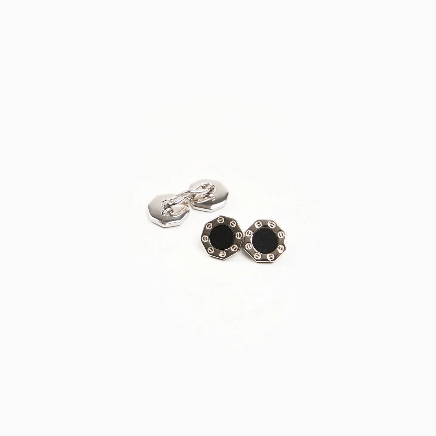 Double Octagonal Cufflinks With Onyx In Silver