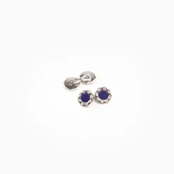 Double Octagonal Cufflinks With Lapis In Silver