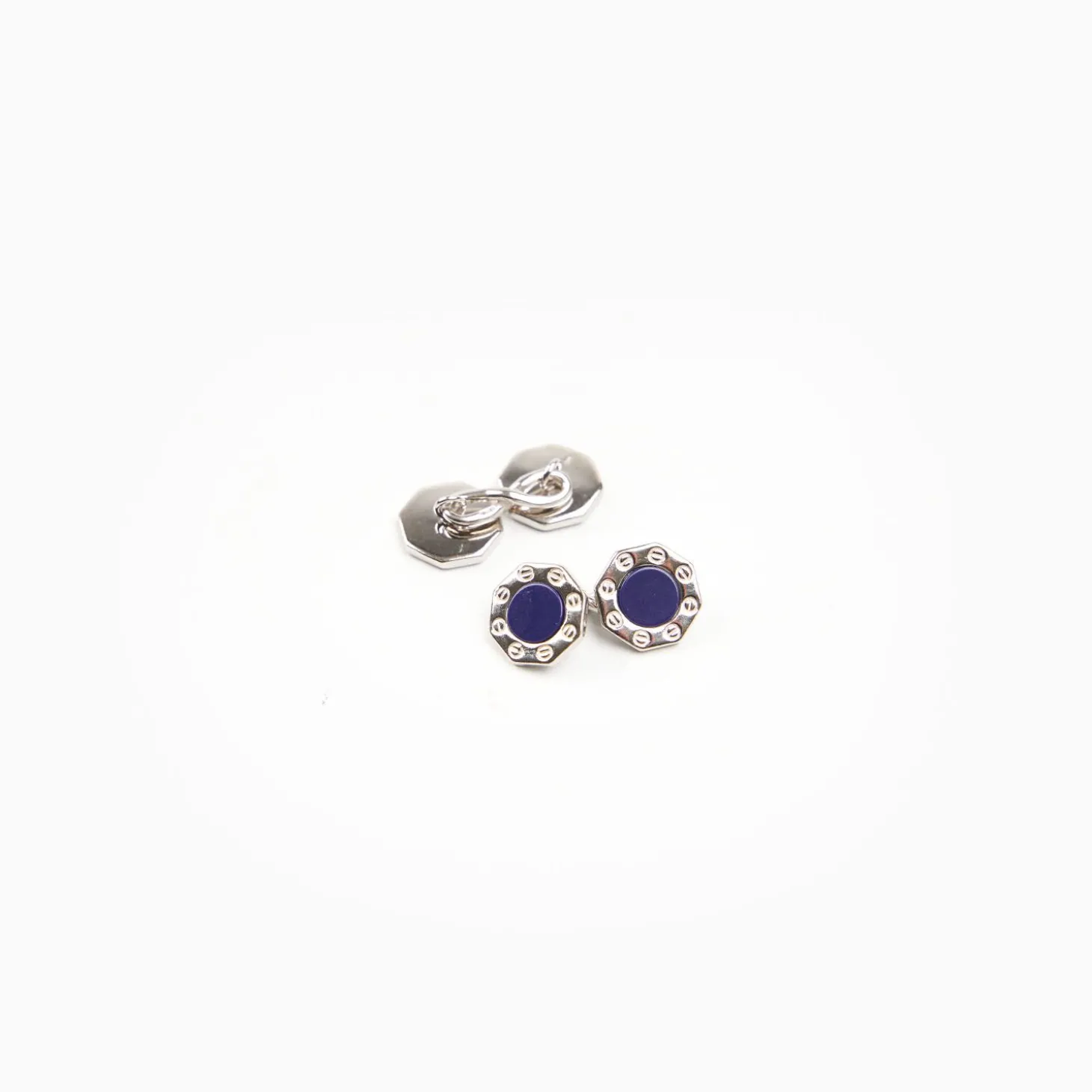 Double Octagonal Cufflinks With Lapis In Silver