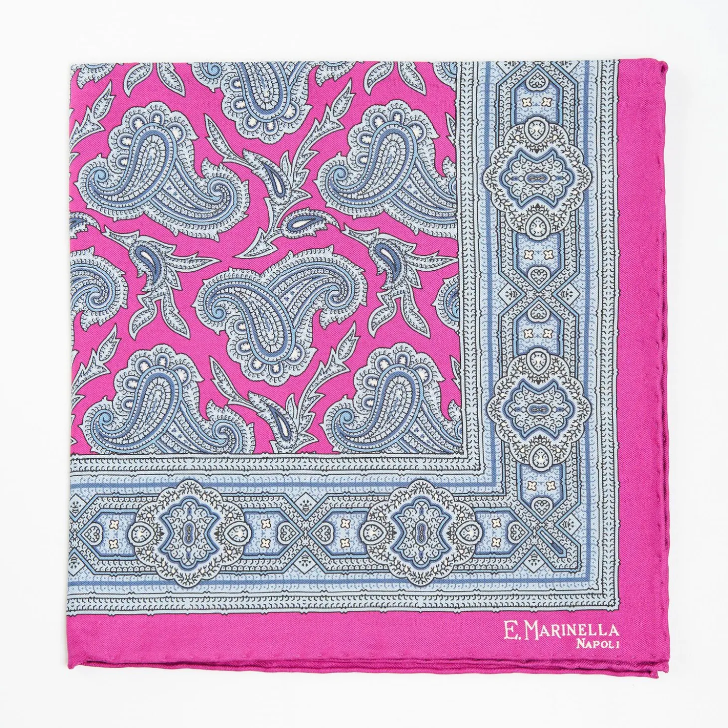 Fuchsia Hand-Printed Silk Pocket Square - Paisley Pattern