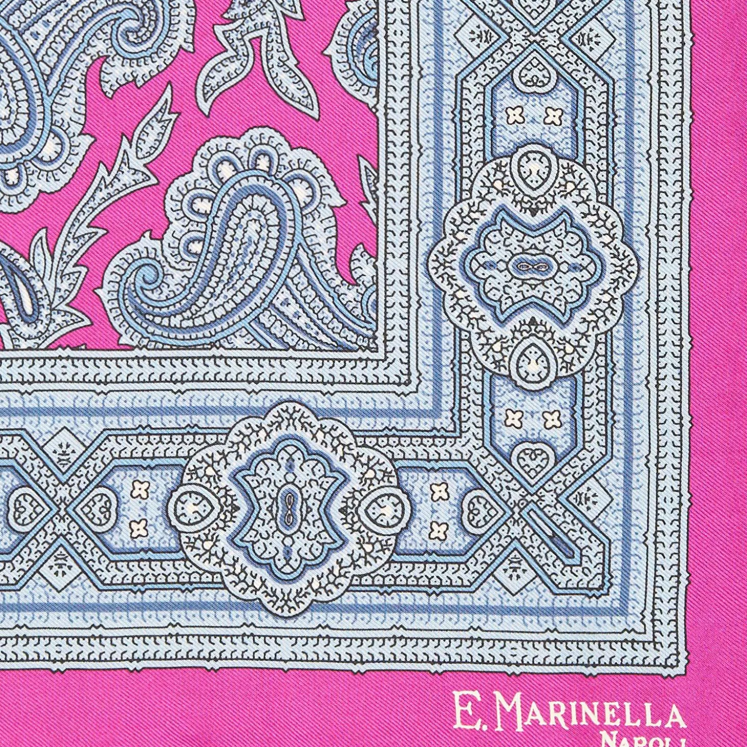Fuchsia Hand-Printed Silk Pocket Square - Paisley Pattern