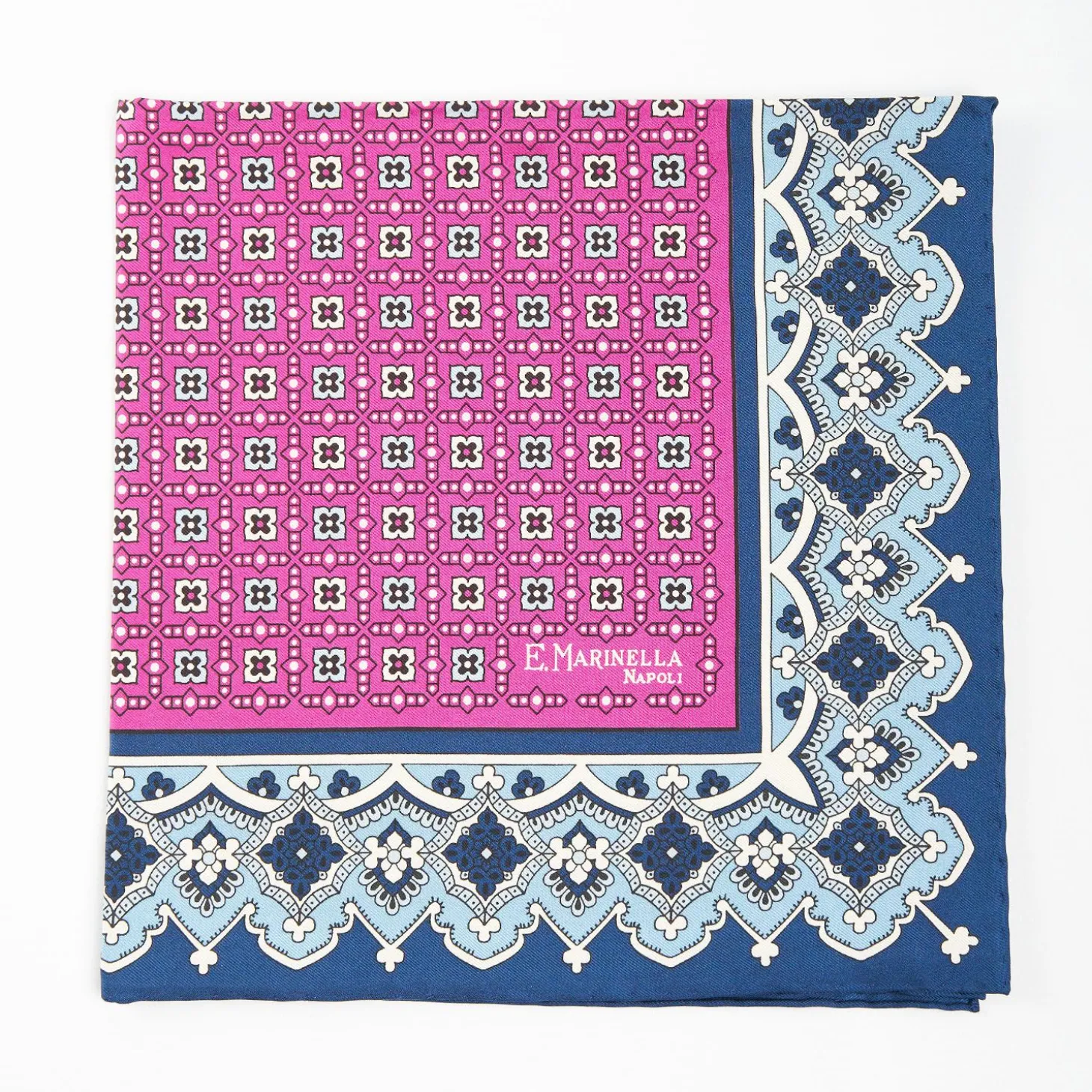 Fuchsia Hand-Printed Silk Pocket Square Large Flower Pattern