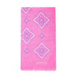 Fucsia Cotton And Linen Scarf - Blue Macro Flowers