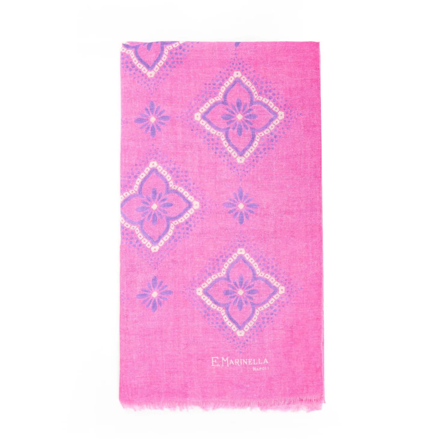 Fucsia Cotton And Linen Scarf - Blue Macro Flowers