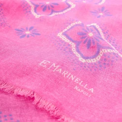 Fucsia Cotton And Linen Scarf - Blue Macro Flowers
