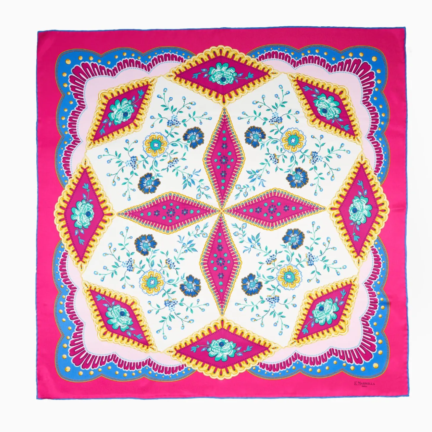 Fucsia Silk Scarf 90 - Floral Pattern