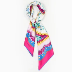 Fucsia Silk Scarf 90 - Floral Pattern