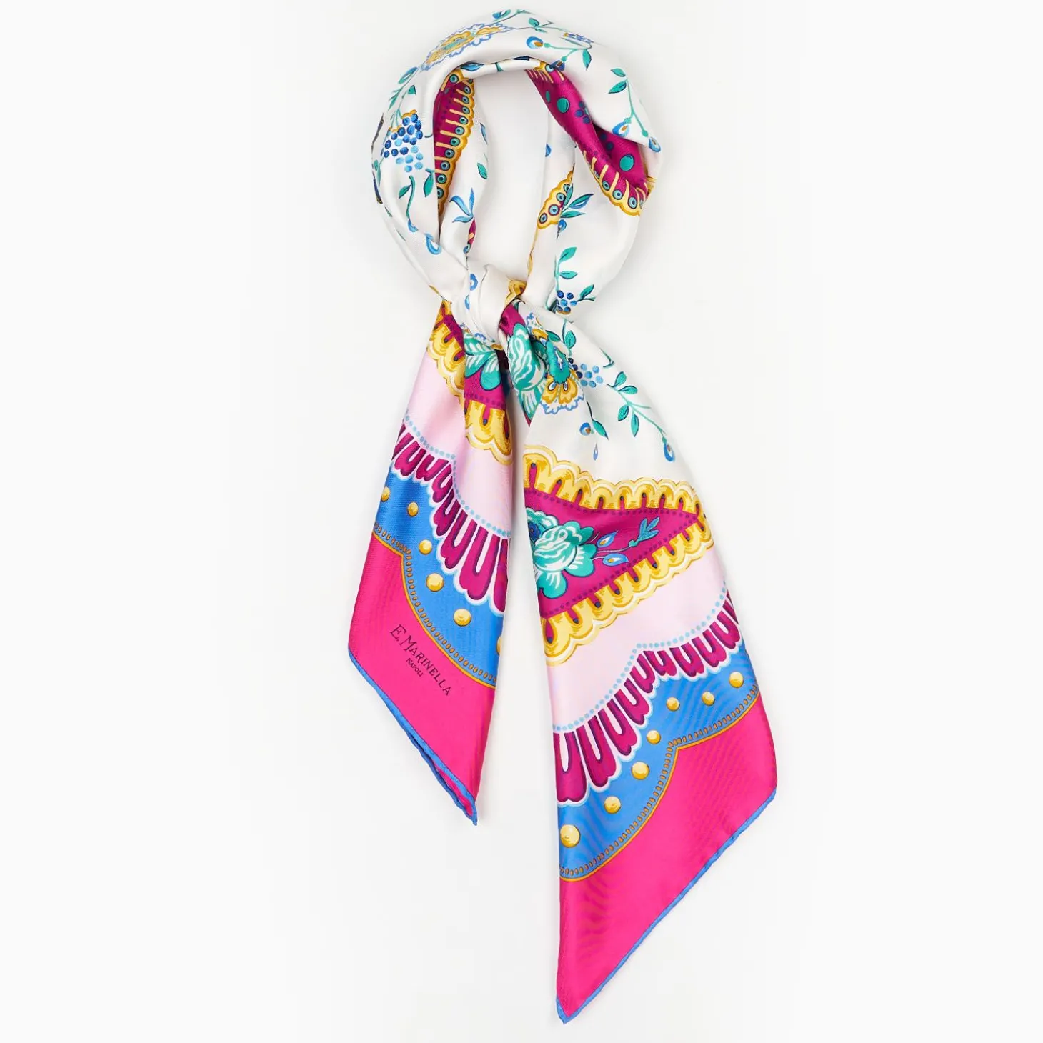 Fucsia Silk Scarf 90 - Floral Pattern