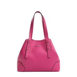 Fucsia Textured Leather Midi Tote Bag