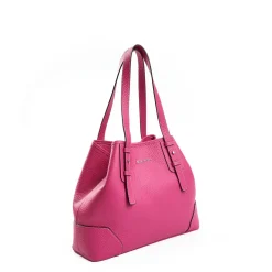 Fucsia Textured Leather Midi Tote Bag