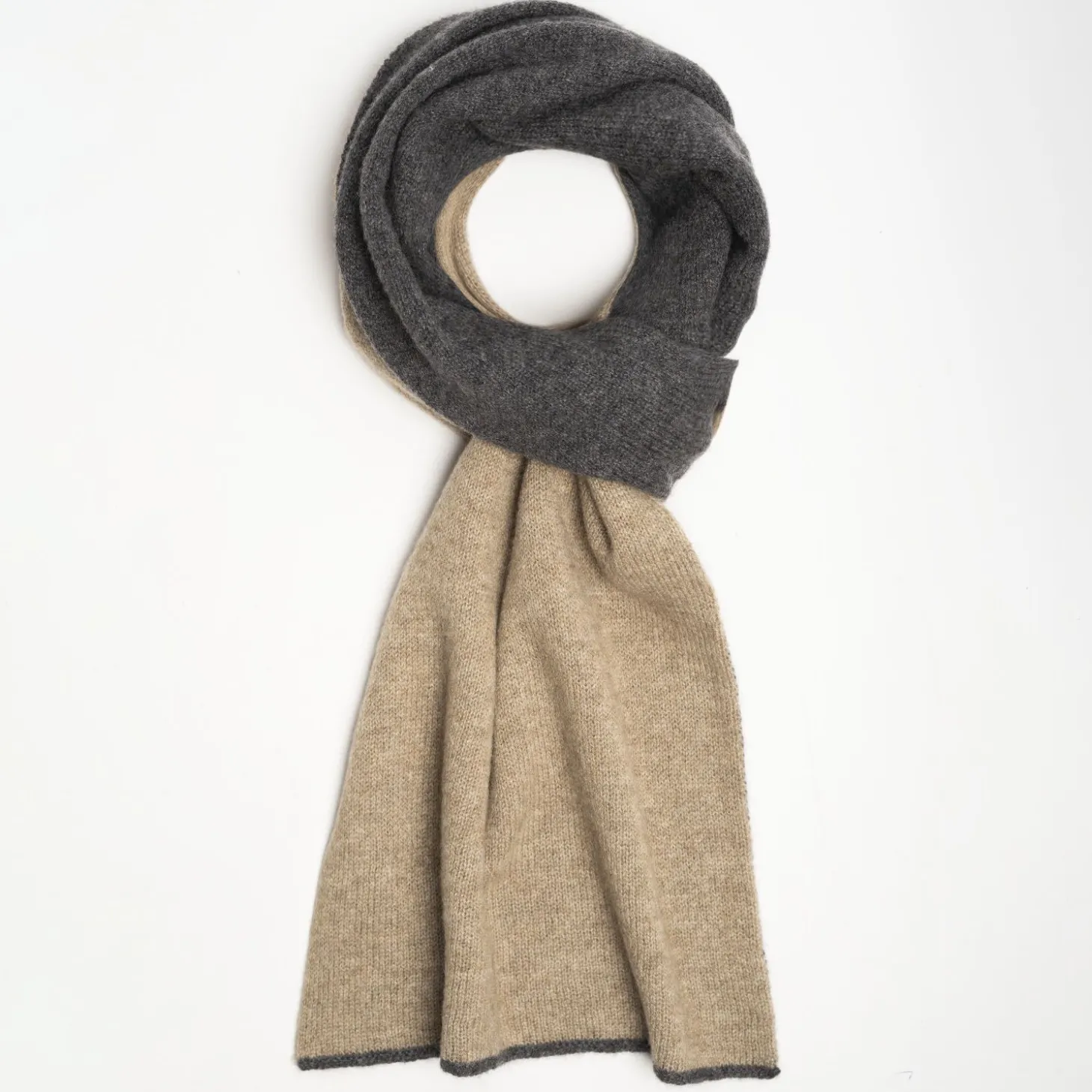 Gray And Light Brown Two-Tone Solid Cashmere Neck Warmer