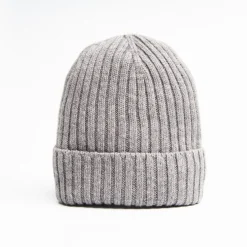 Gray Cashmere Ribbed Beanie
