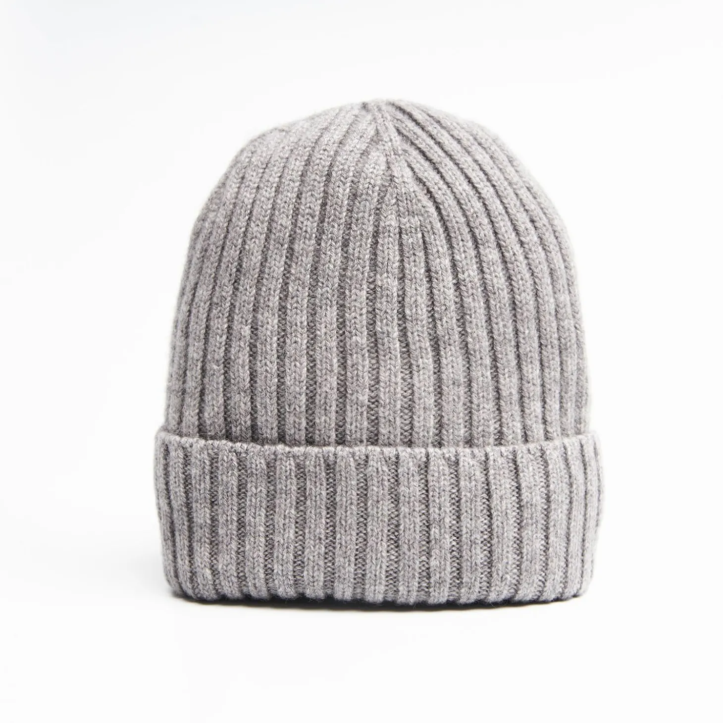 Gray Cashmere Ribbed Beanie