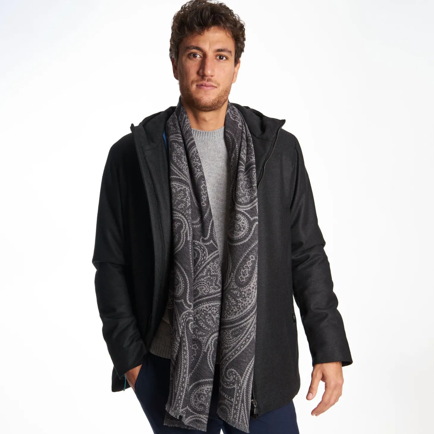 Gray Wool Stole - Paisley Pattern