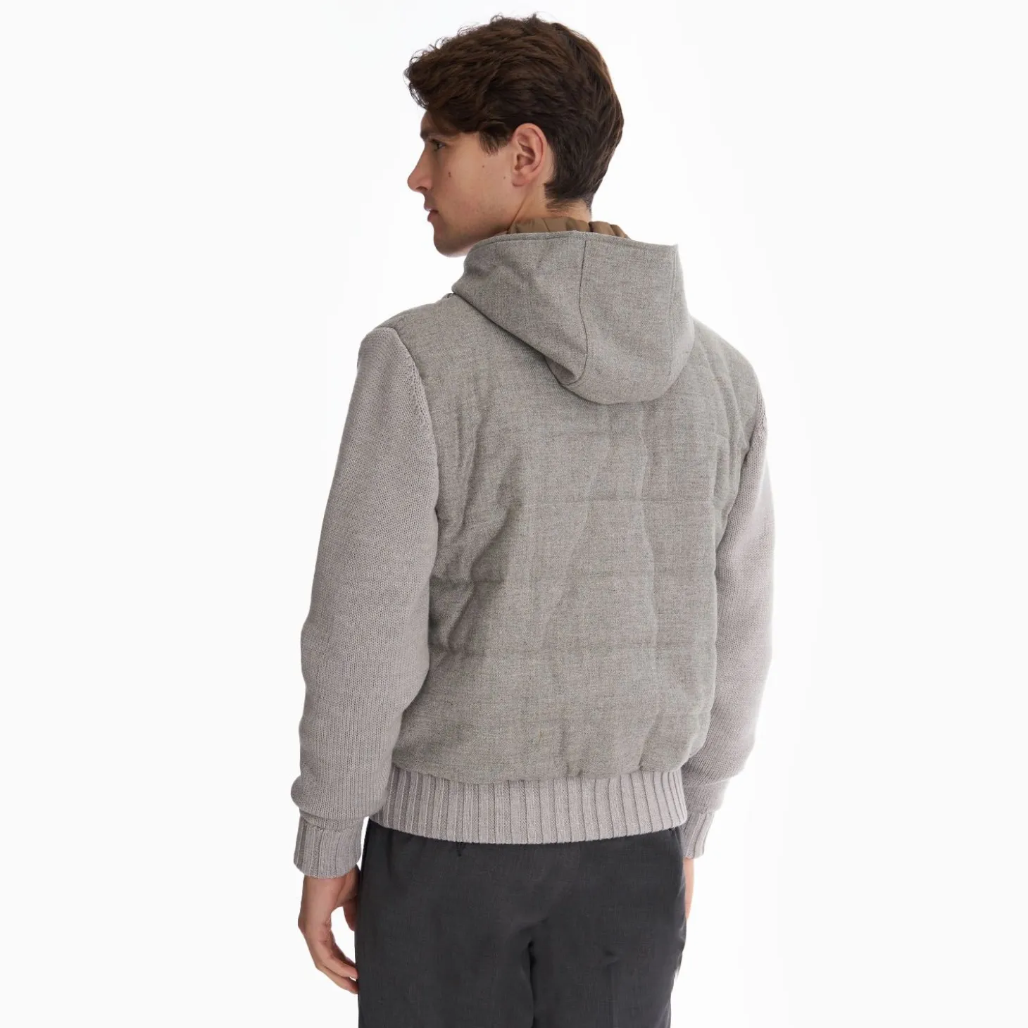 Gray Wool Tricot Knitted Bomber Jacket