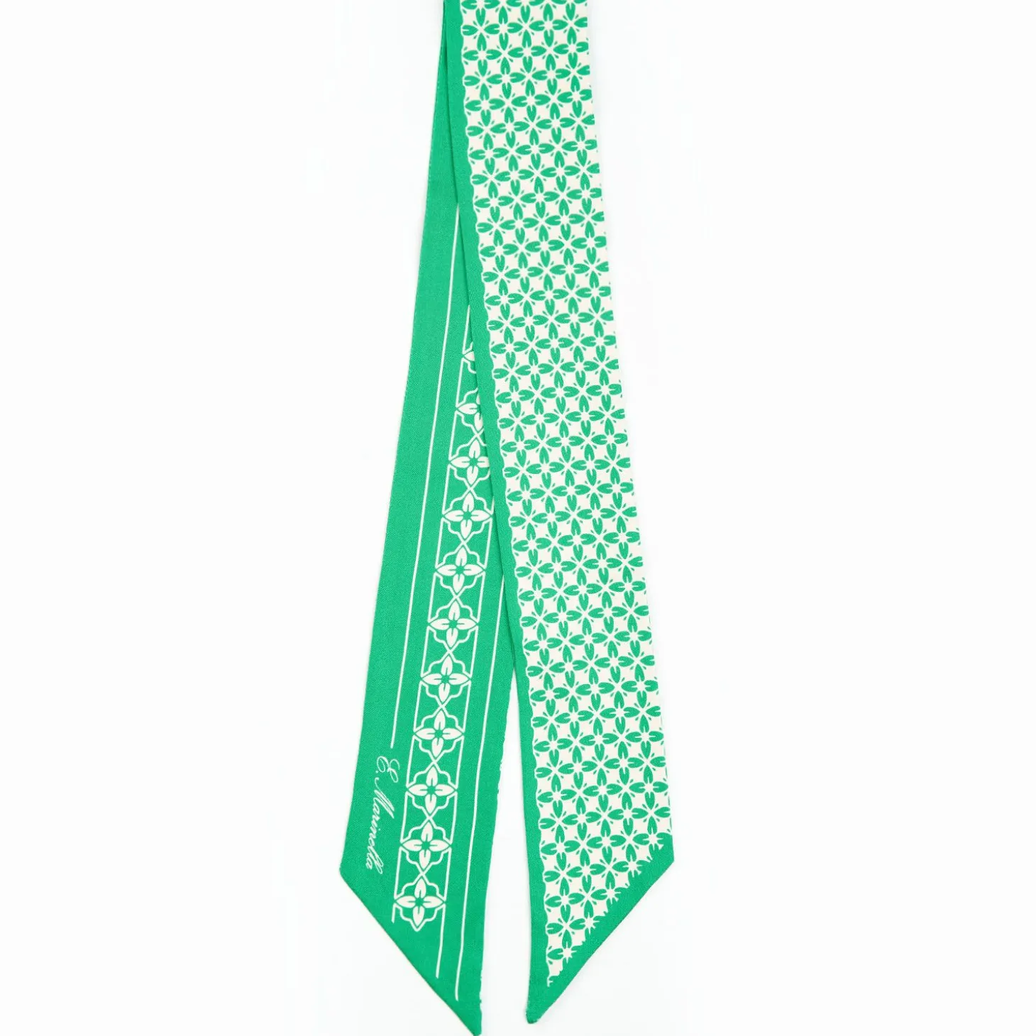 Green And Beige Silk Twilly