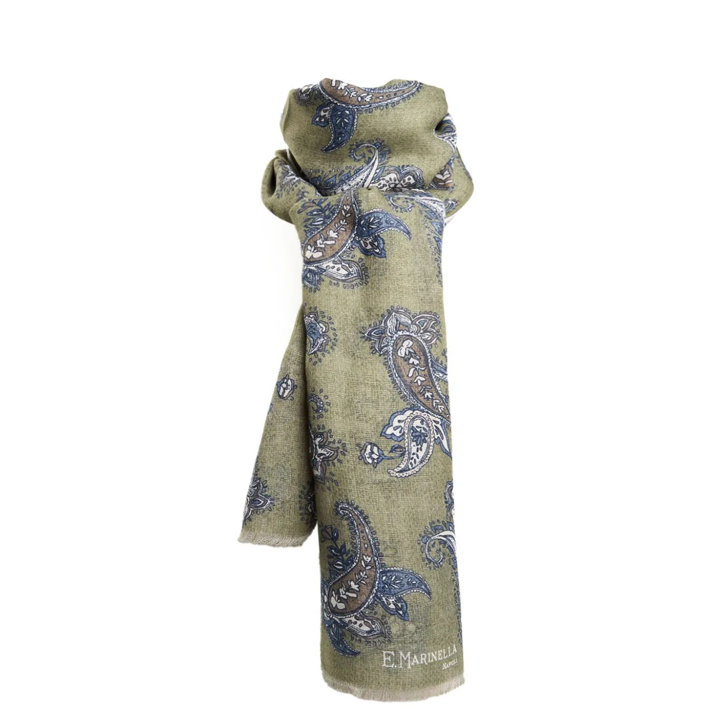 Green Cotton And Linen Scarf - Paisley Pattern