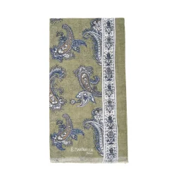 Green Cotton And Linen Scarf - Paisley Pattern