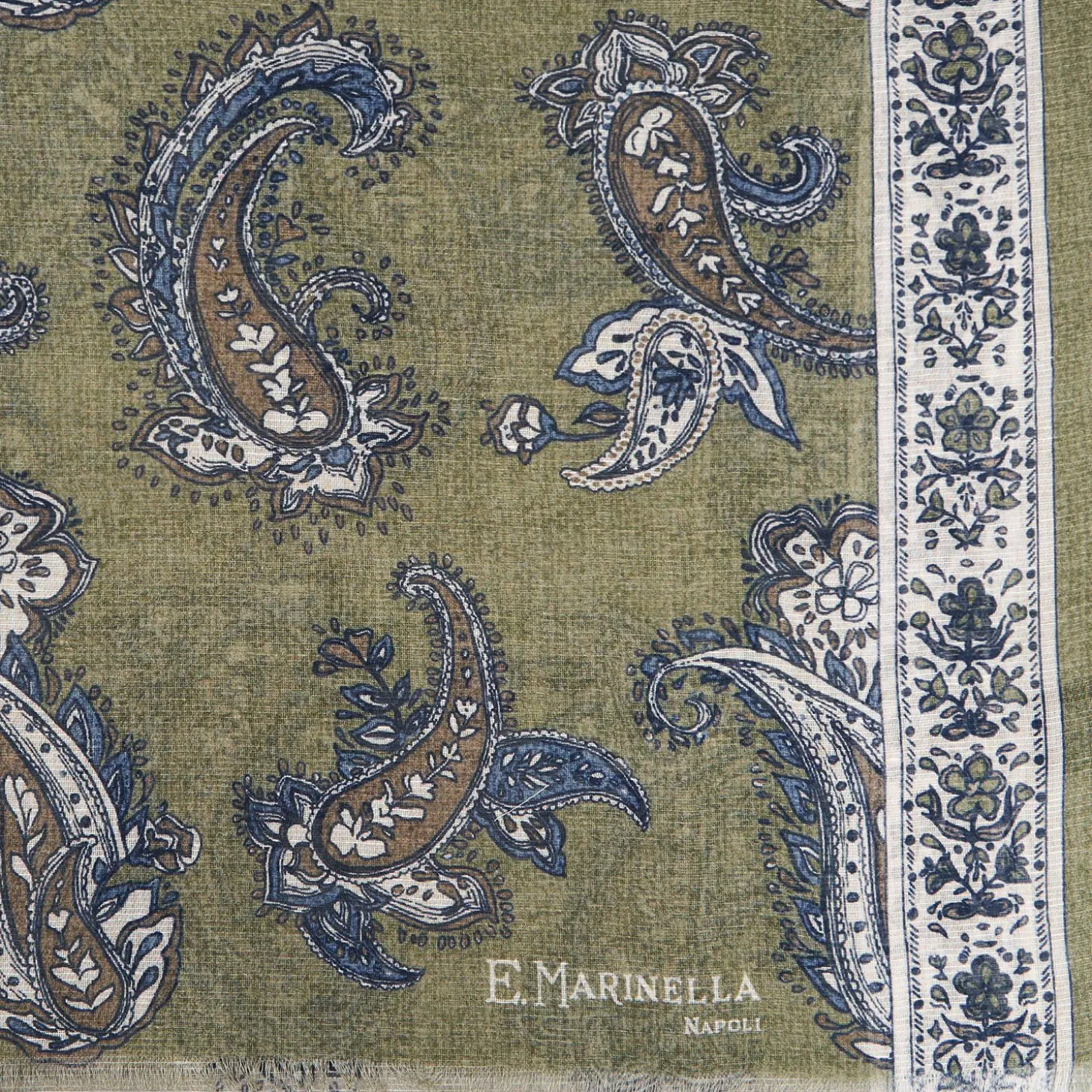 Green Cotton And Linen Scarf - Paisley Pattern