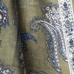 Green Cotton And Linen Scarf - Paisley Pattern