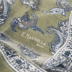Green Cotton And Linen Scarf - Paisley Pattern