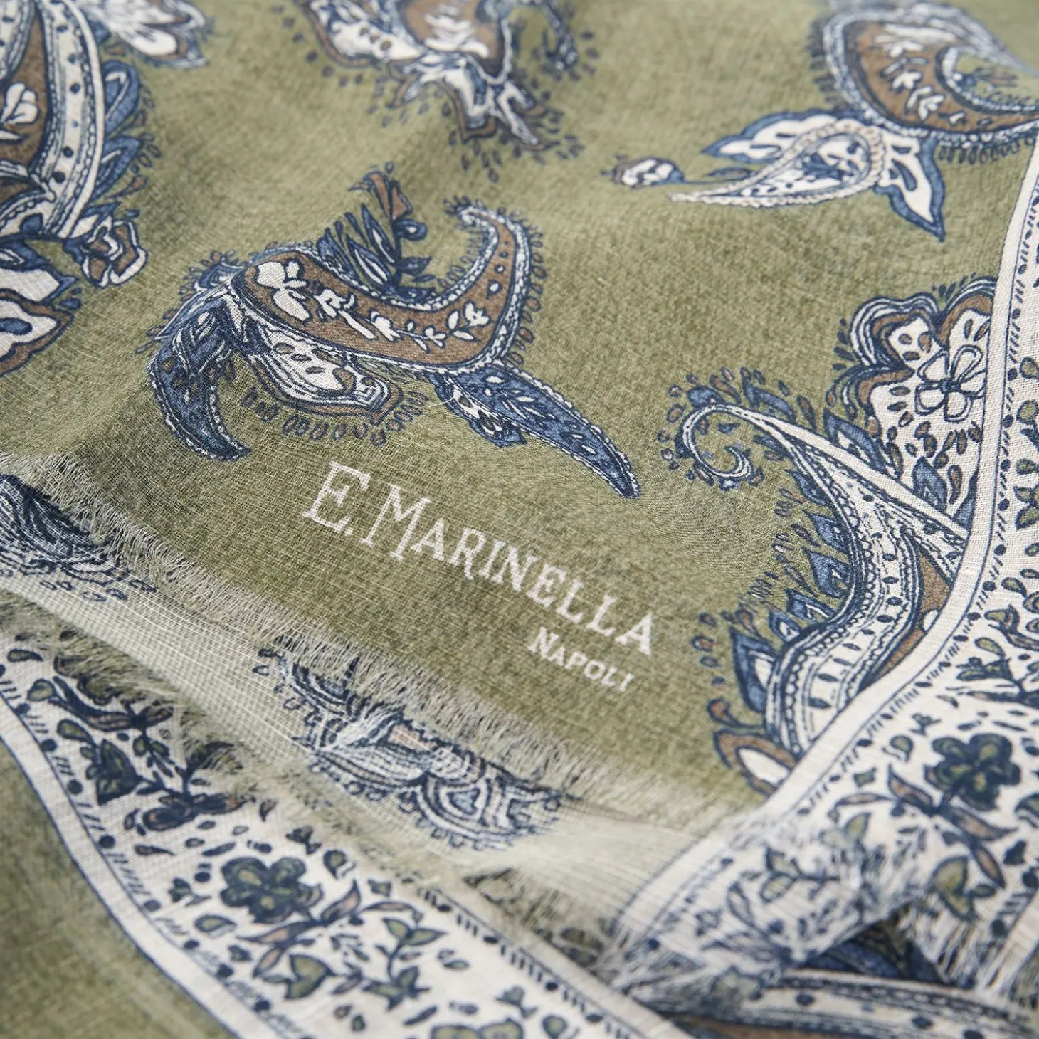 Green Cotton And Linen Scarf - Paisley Pattern