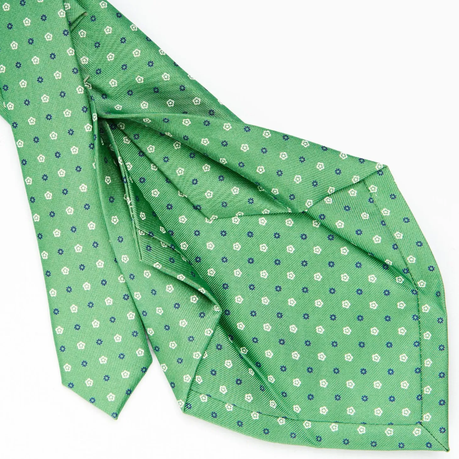 Green 5 Fold Sartorial Silk Tie - Small Flower Pattern