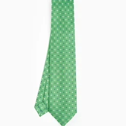 Green 5 Fold Sartorial Silk Tie - Small Flower Pattern