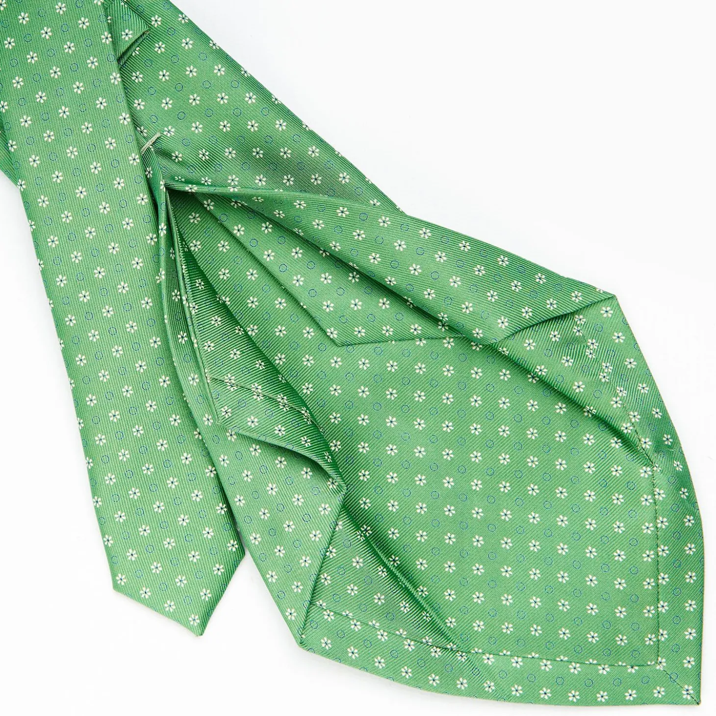 Green 5 Fold Sartorial Silk Tie - Small Flower Pattern
