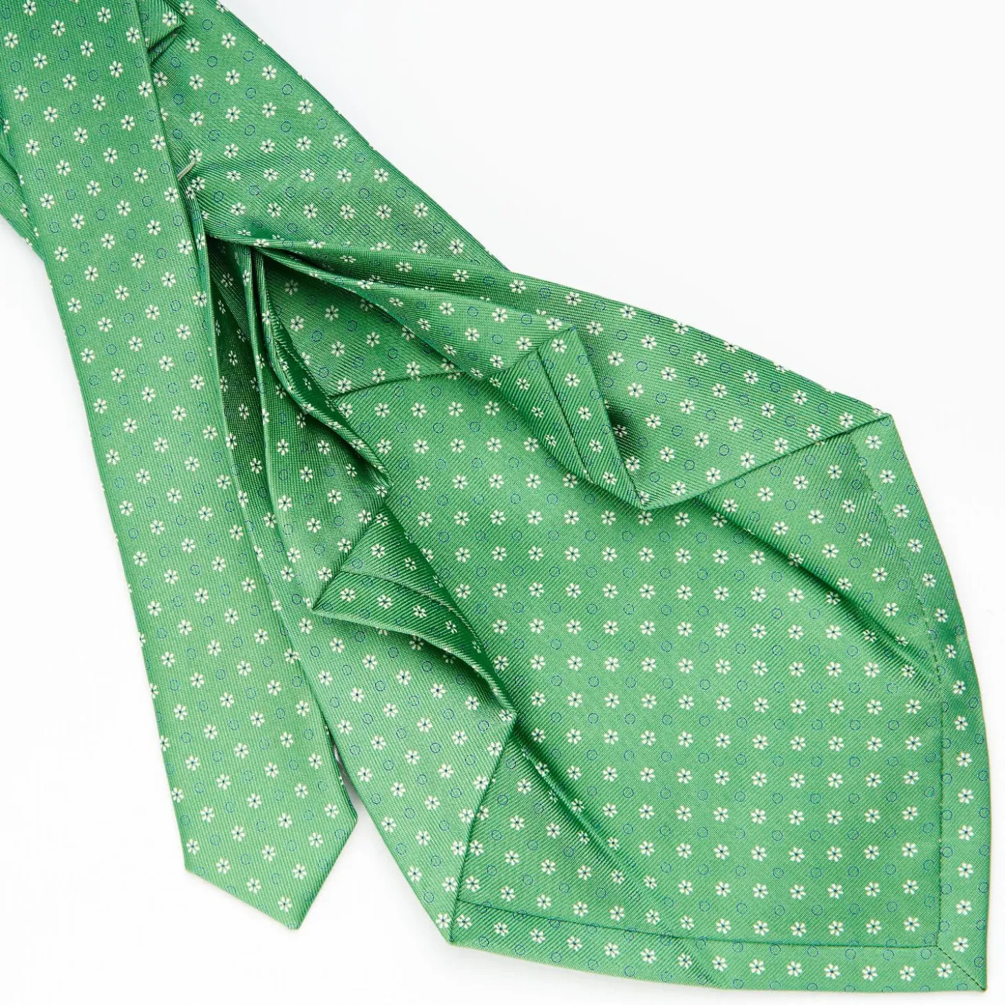 Green 7 Fold Sartorial Silk Tie - Small Flower Pattern