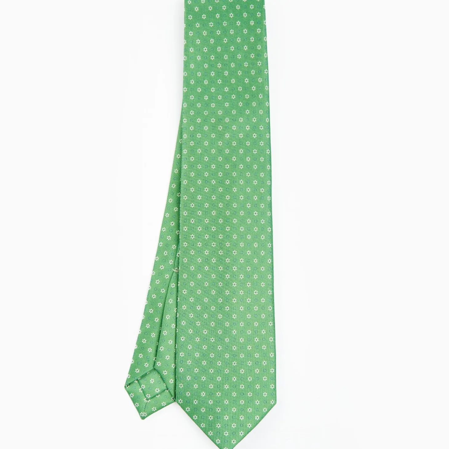Green 7 Fold Sartorial Silk Tie - Small Flower Pattern
