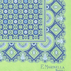 Green Hand-Printed Silk Pocket Square - Small Flower Pattern