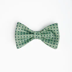 Green Pre-Knotted Silk Bowtie - Small Flower Pattern