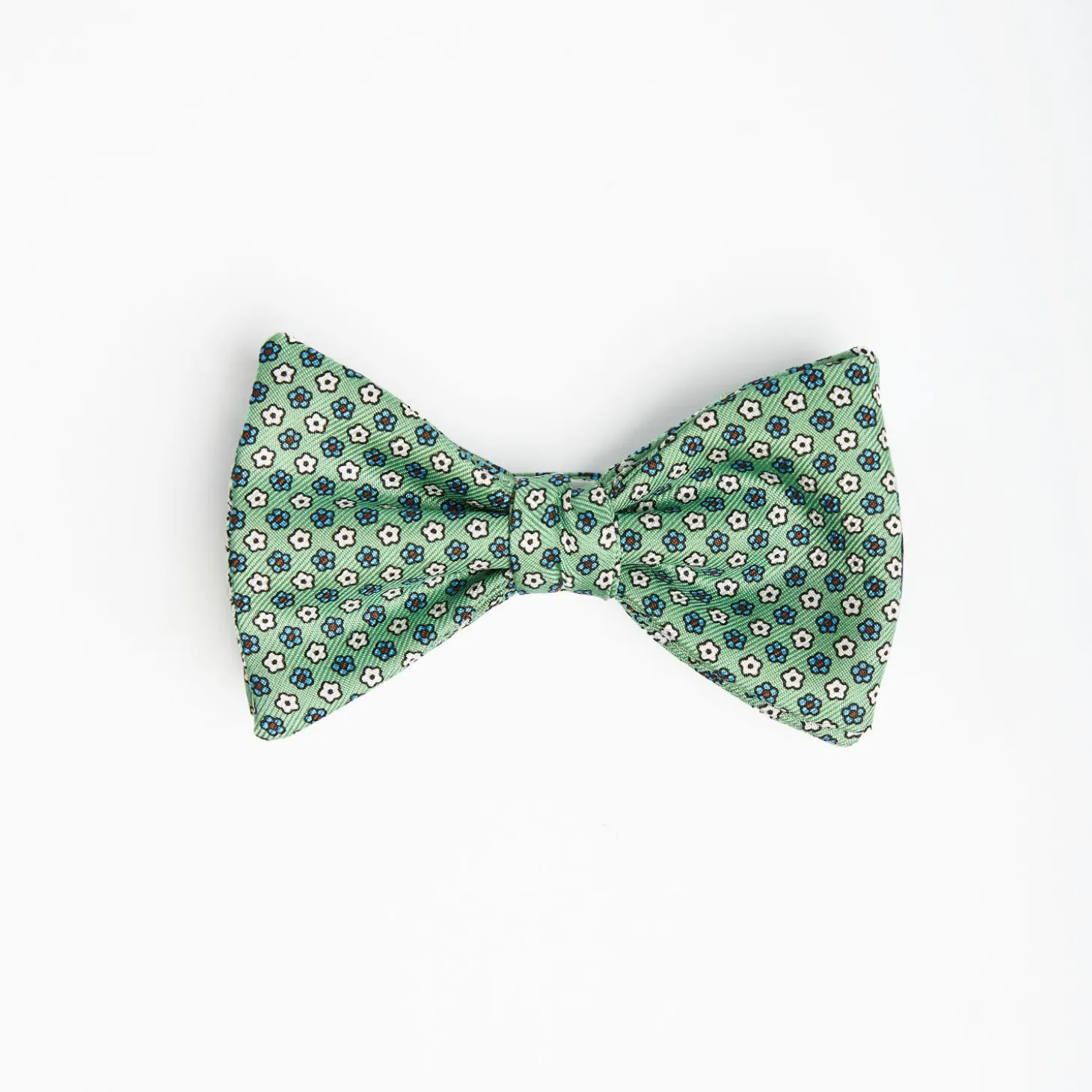 Green Pre-Knotted Silk Bowtie - Small Flower Pattern