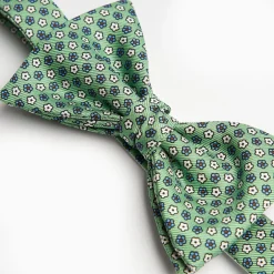Green Pre-Knotted Silk Bowtie - Small Flower Pattern