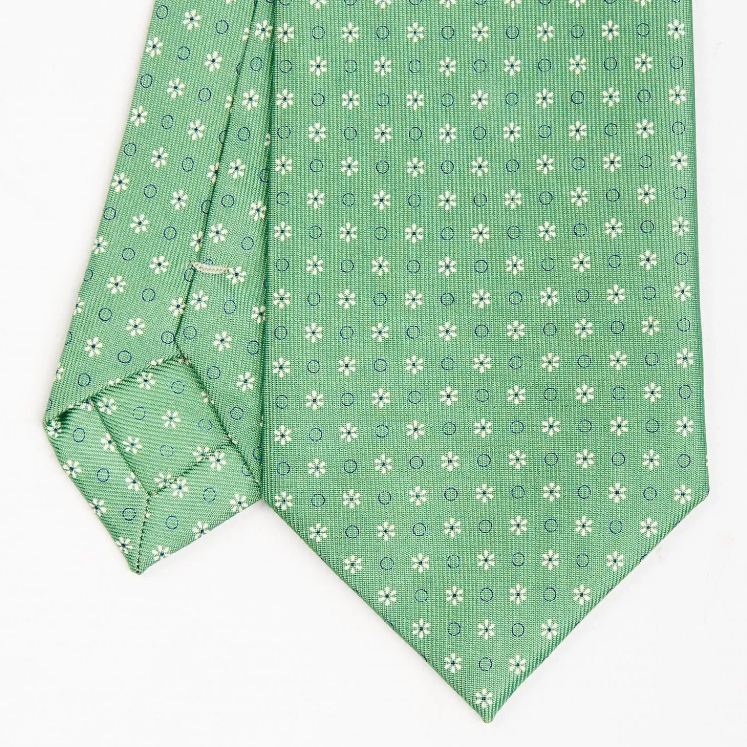 Green Sartorial Classic Silk Tie - Small Flower Pattern