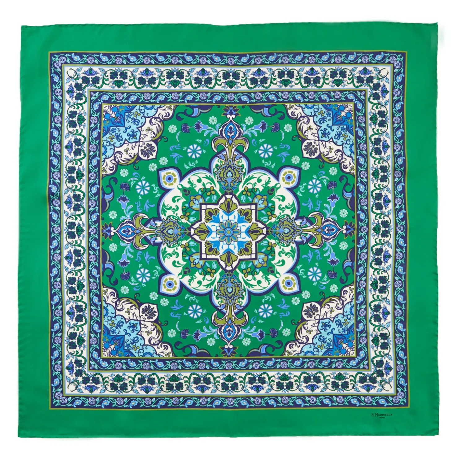 Green Silk Scarf 90 - Mediterranean Vibes