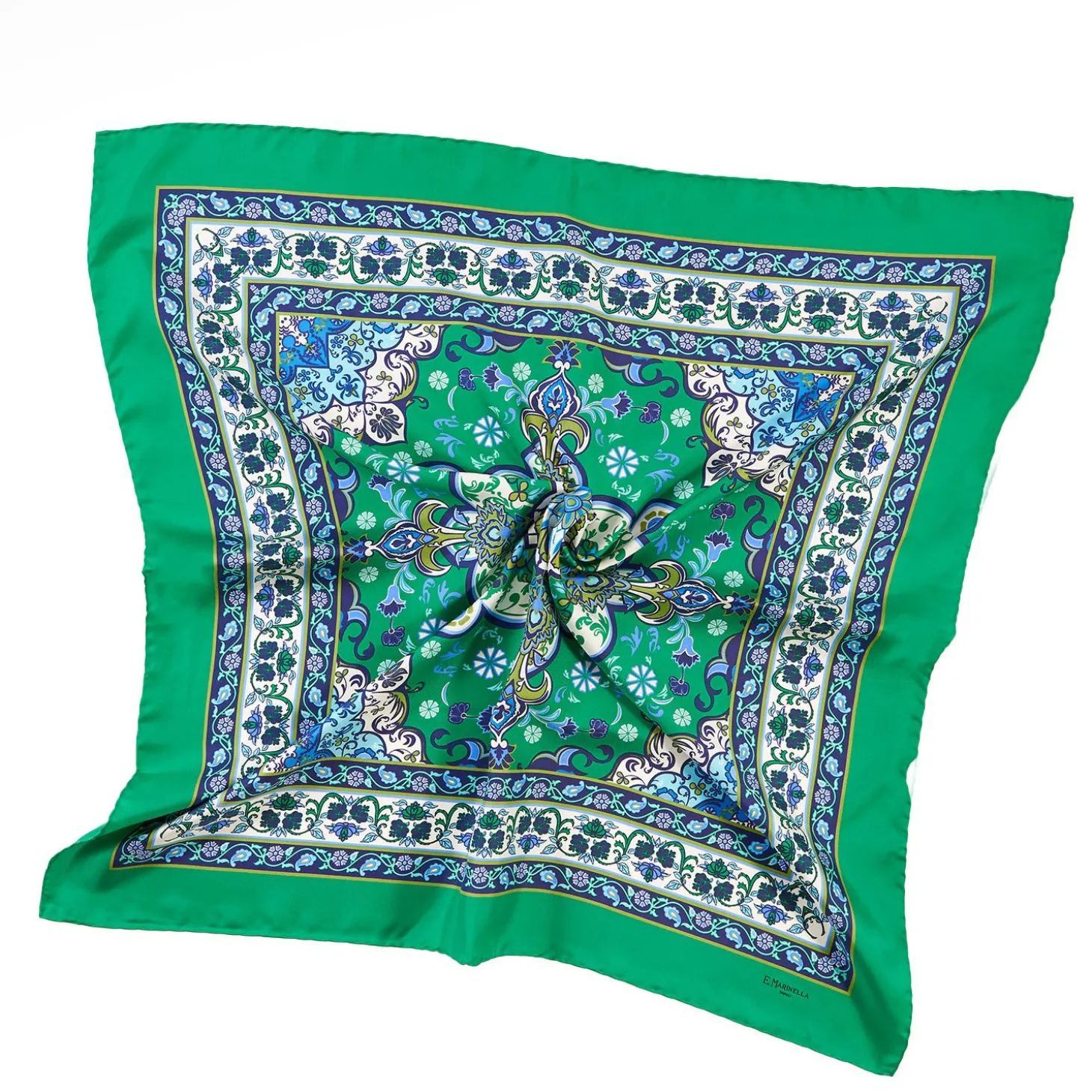 Green Silk Scarf 90 - Mediterranean Vibes