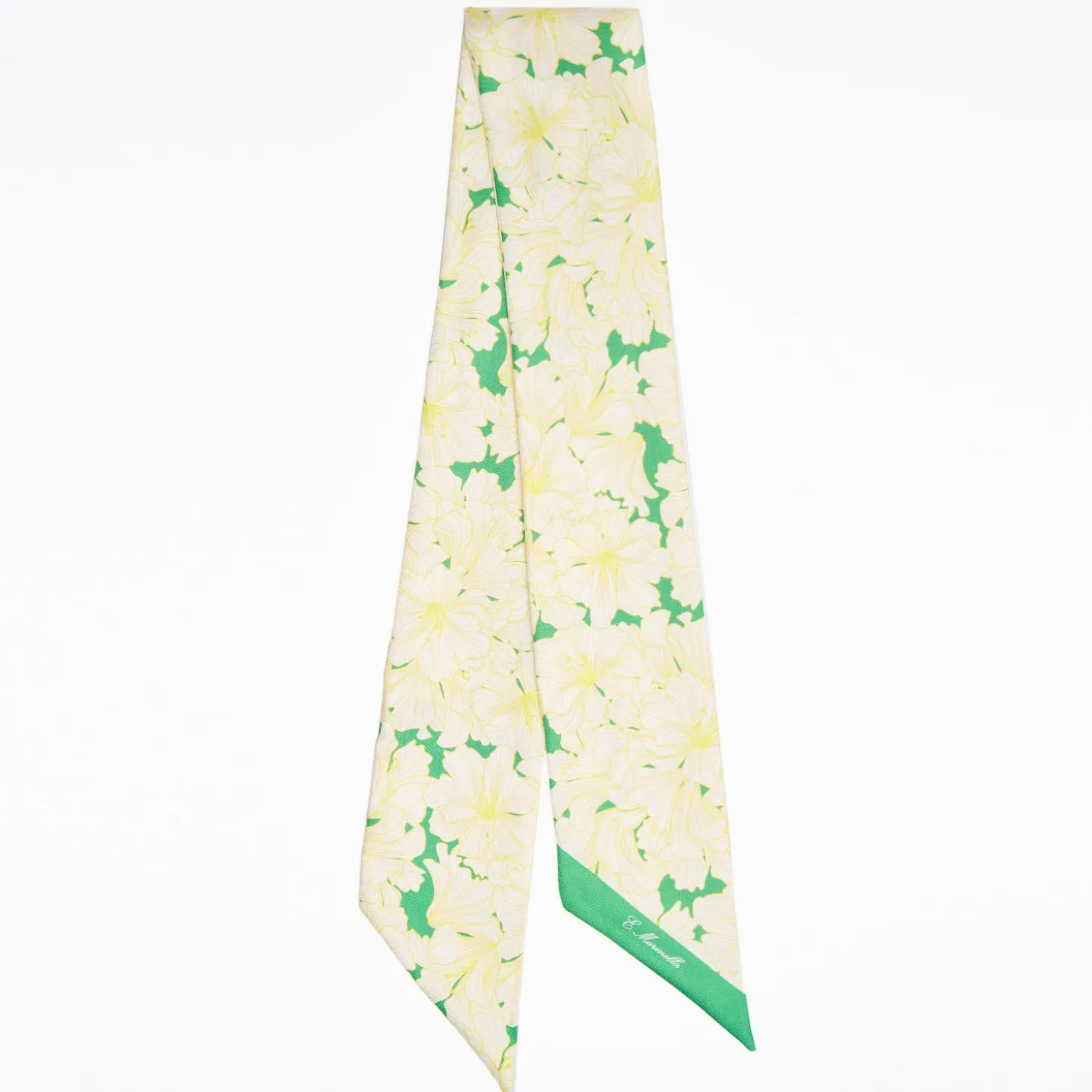 Green Silk Twilly Floral Pattern